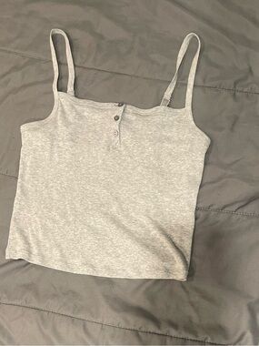 Women's Gray Ribbed Henley Cami Tank Top